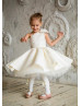 One Shoulder Ivory Pearl Beaded Flower Girl Dress